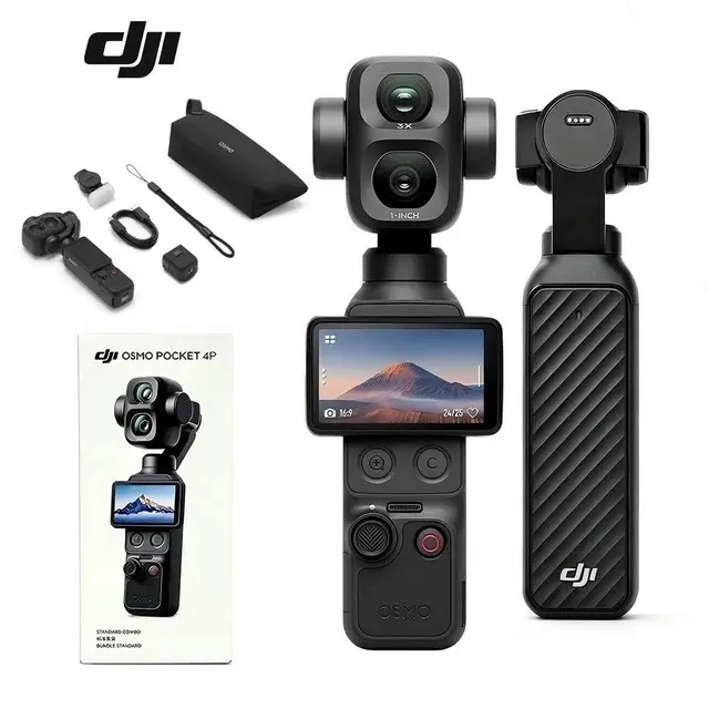 Original DJI Osmo Pocket 4 Pro (4P) Standard Combo Handheld Camera Stabilizer, Folding Vlogging Kit with HD Display Screen & Camera Accessories