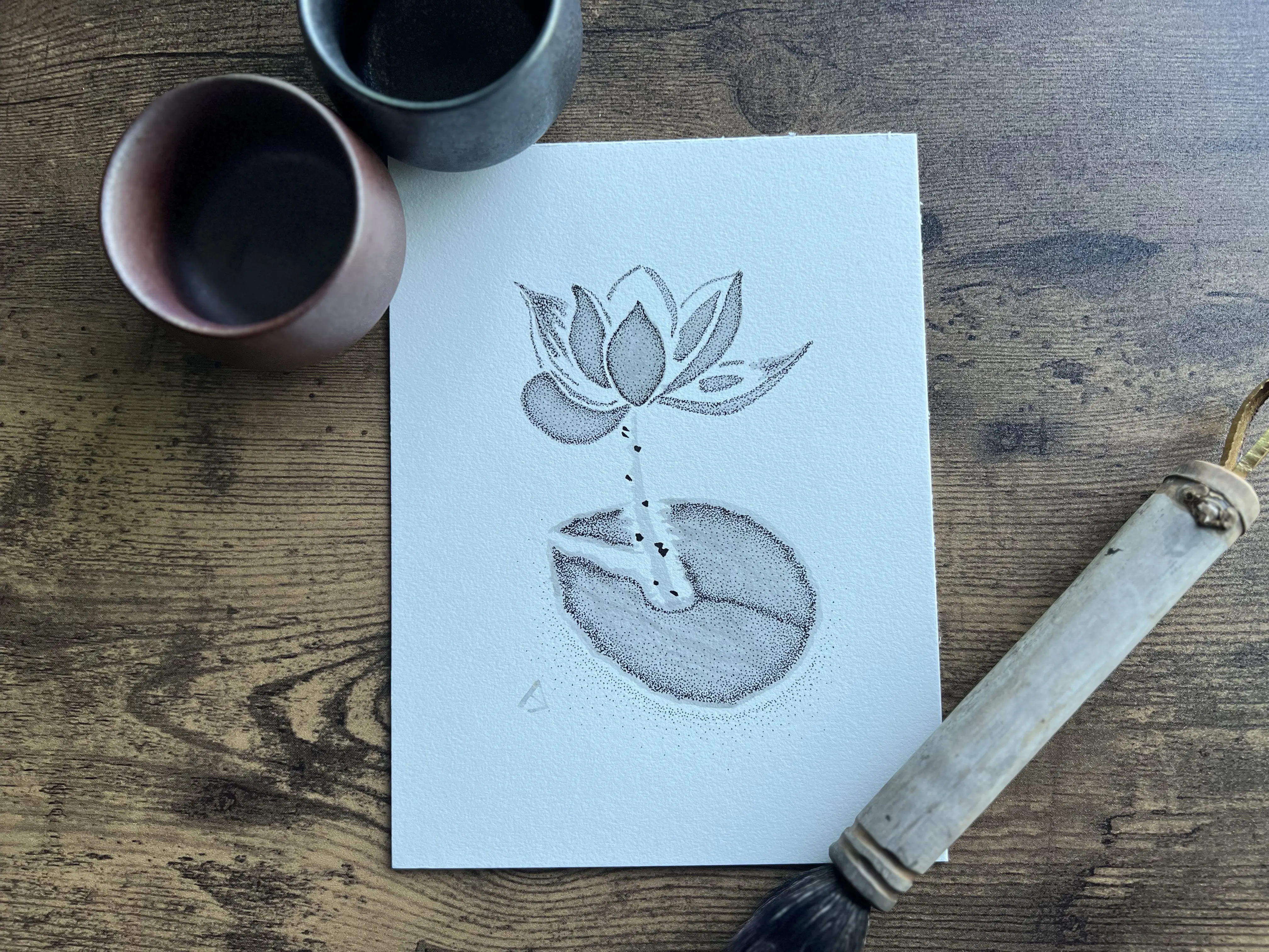 Signed Original Drawing Ink Sumi-e Style Artwork Lily