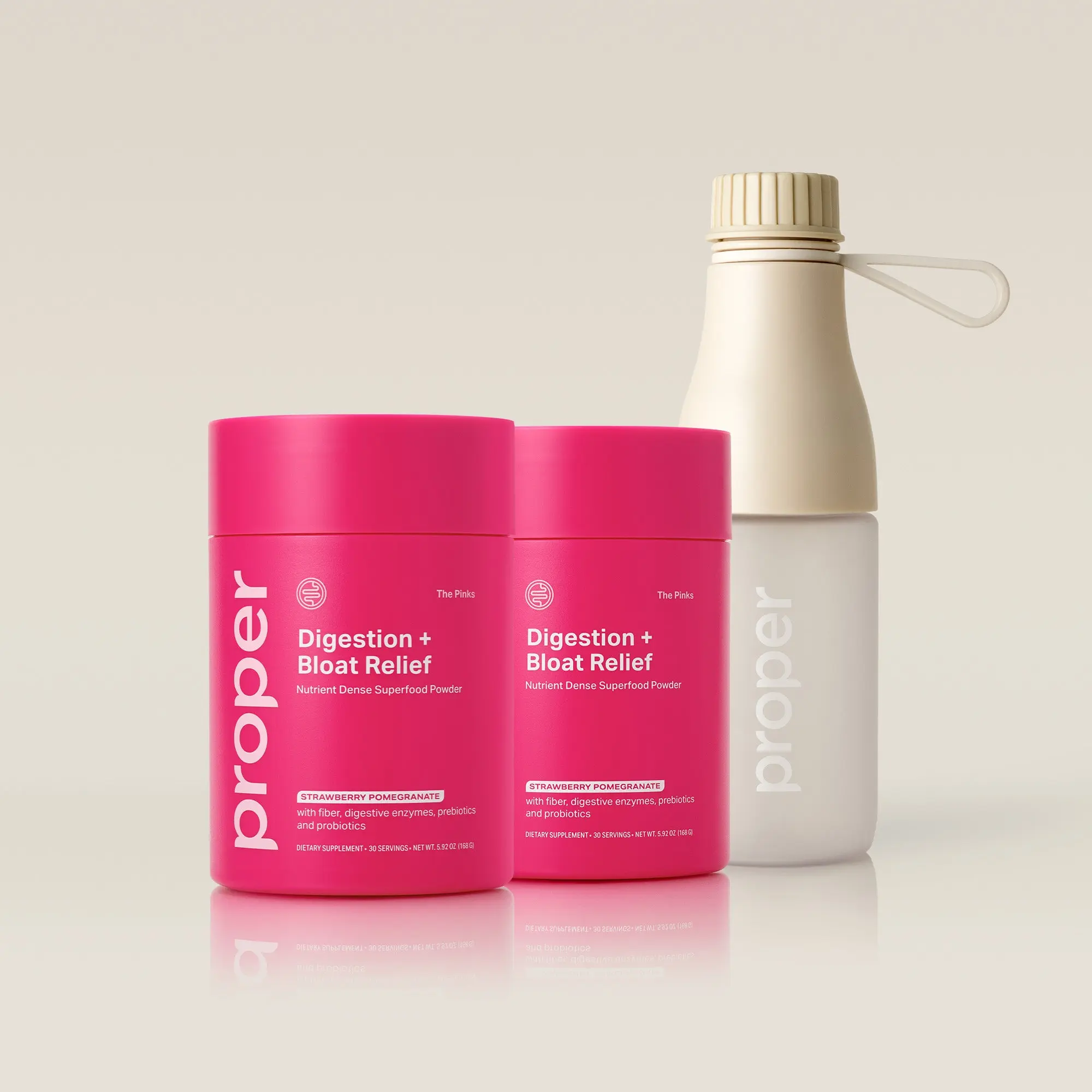 The Bloat Relief Superpowder Bundle - 2 Pack of Pinks Bloating Relief Superfood Powder + Free Water Bottle
