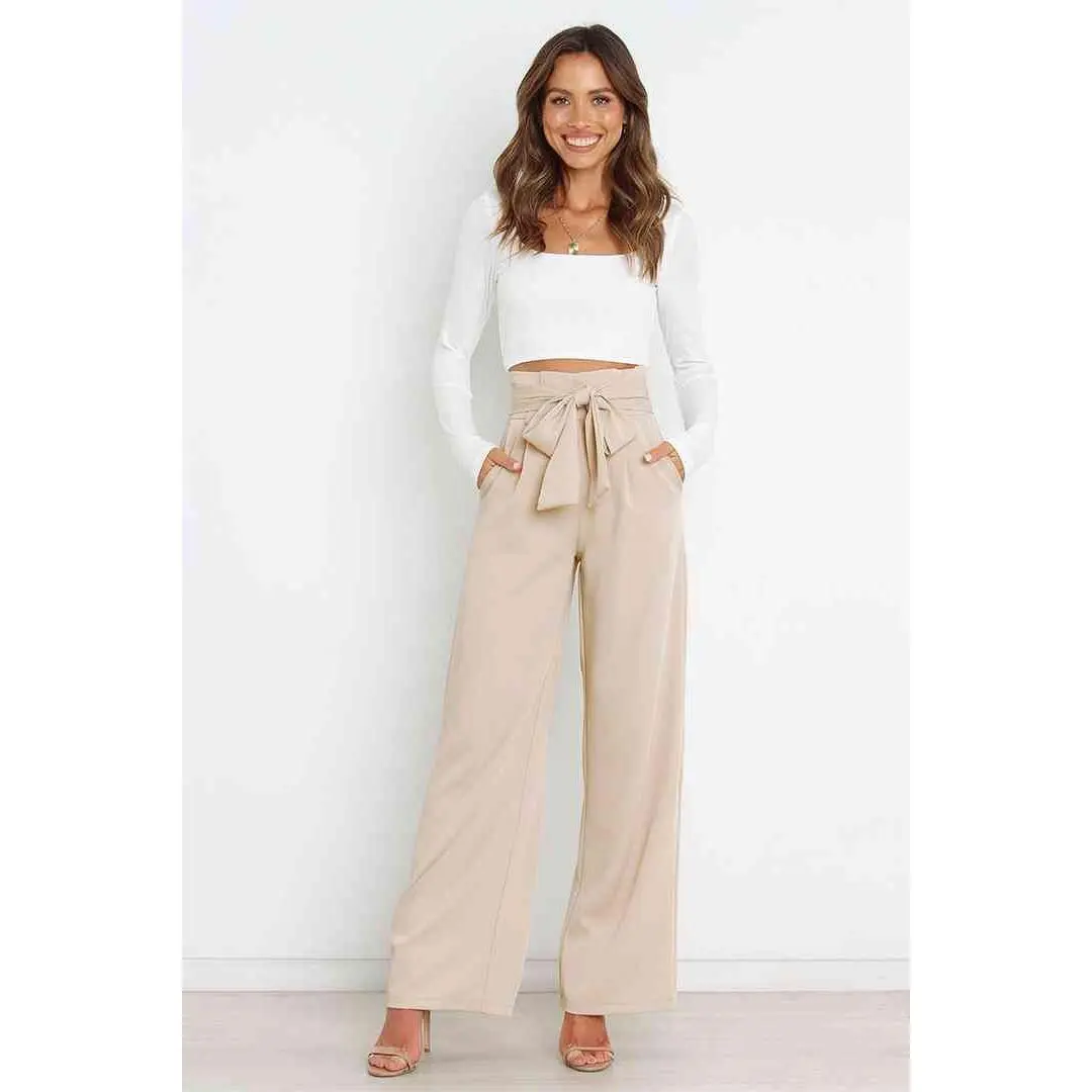 Tie Front Paperbag Wide Leg Pants