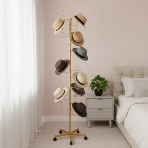 16 Hook Hat Display Rack on Wheels 5 Lockable Casters for Clothing Store hat organizer