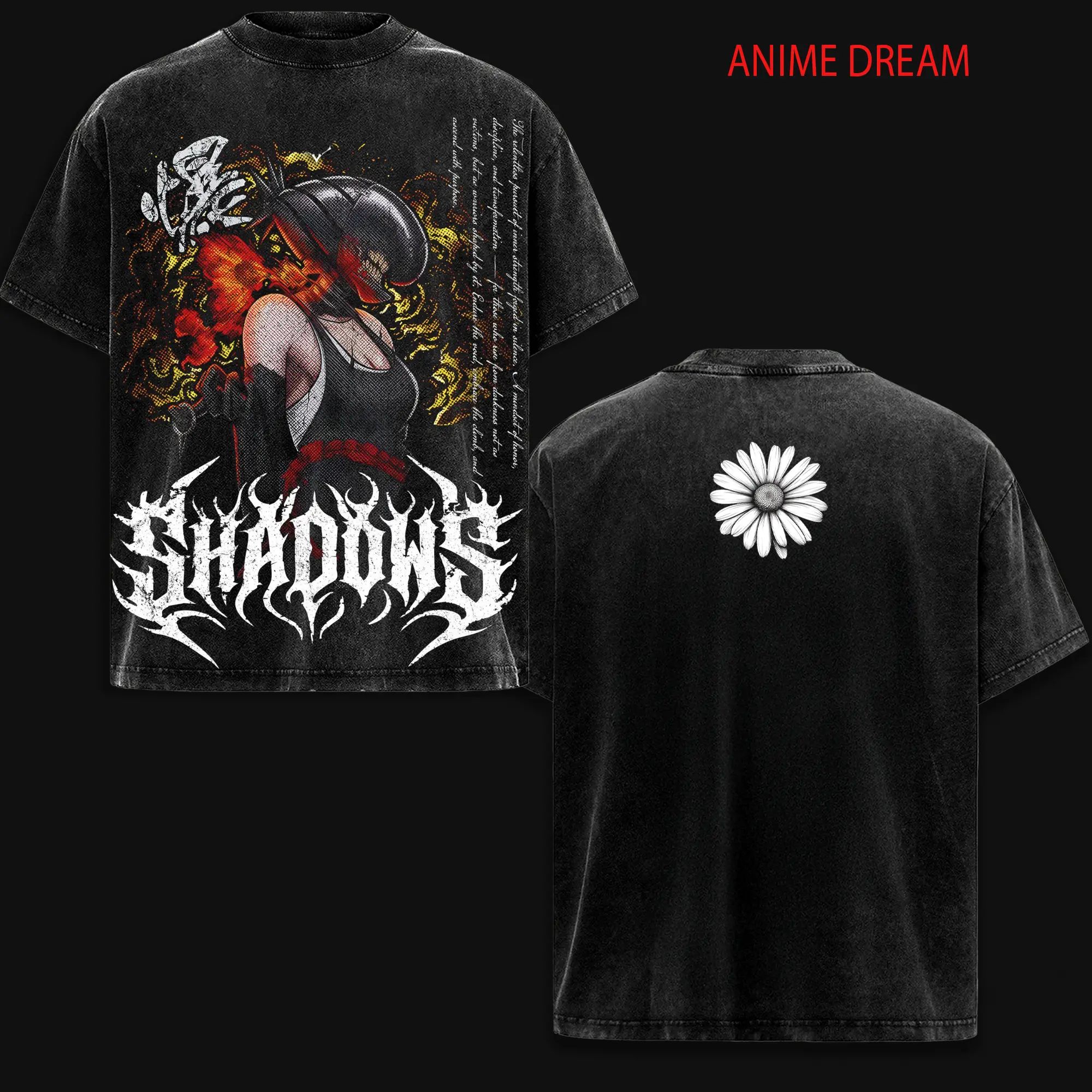 Reze Chainsaw Man Anime Double Printed Vintage Washed Tee Unisex Oversize Anime Manga Washed Heavyweight Cotton T-shirt