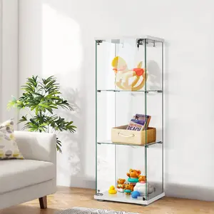 VIVOHOME Multiple Layers Glass Display Cabinet Countertop Showcase with Lock, 5mm Tempered Glass 25mm MDF Base