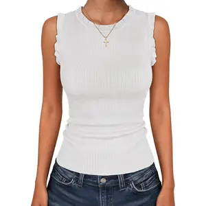 ANRABESS Ribbed Tank Tops for Women Crew Neck Ruffle Knit Sweater Vest Cute Sleeveless Shirts 2026 Summer Business Casual Outfit