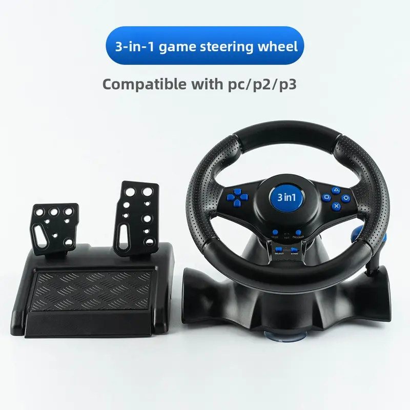 3-in-1 Racing Game Wheel /Winter Vacation At Home Must-Have 3-in-1  Gaming USB Plug & Play Desktop Adsorption Compatible with PC/PS2/PS3/Xbox360 Console Controller Accessory