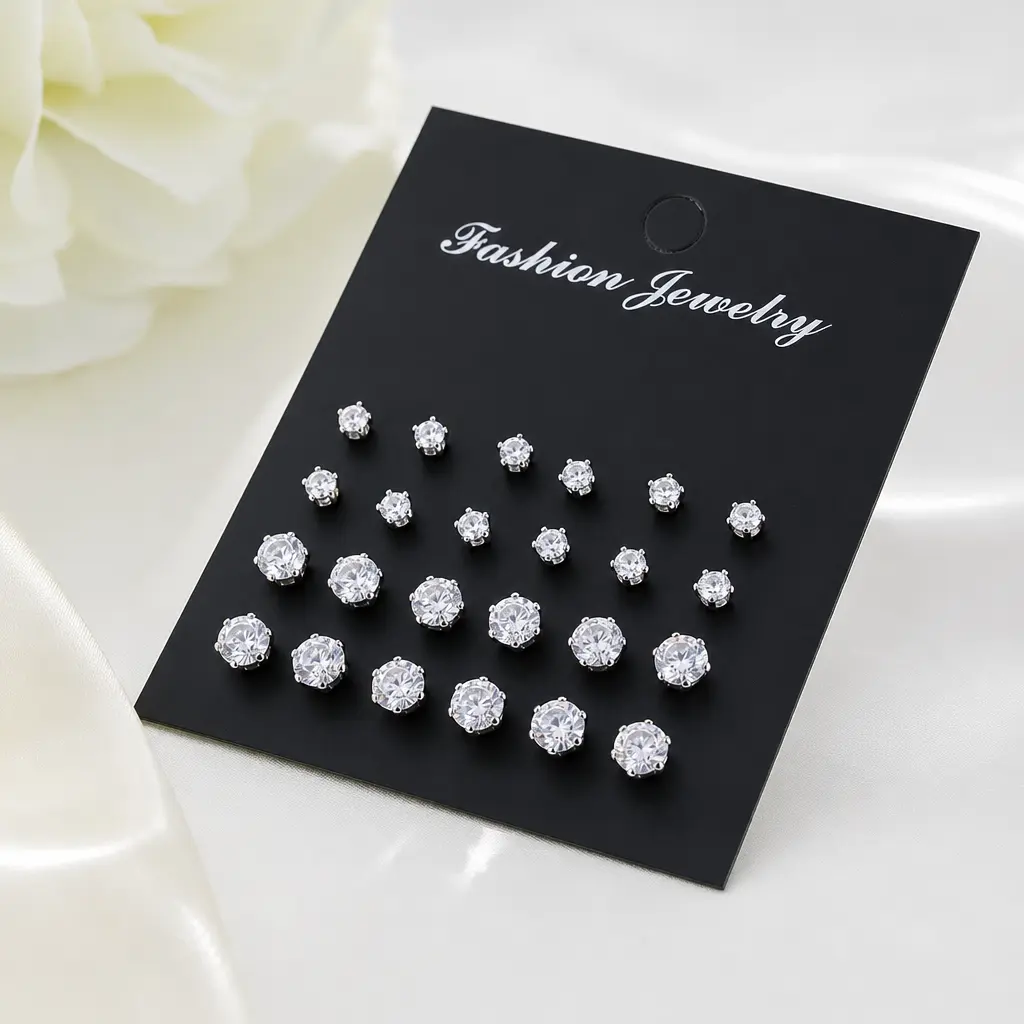 24-Pair Crystal Stud Earrings Set, Sparkling Round and Square Studs, Elegant Shiny Jewelry for Wedding, Party, Engagement, Anniversary and Daily Gifts