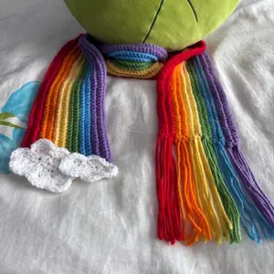 Rainbow Scarf with Clouds - Crocheted