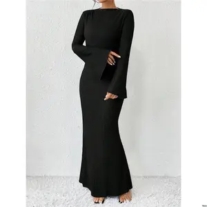 Elegant Women’s Solid Color Maxi Dress with Mermaid Sleeves and Trumpet Silhouette