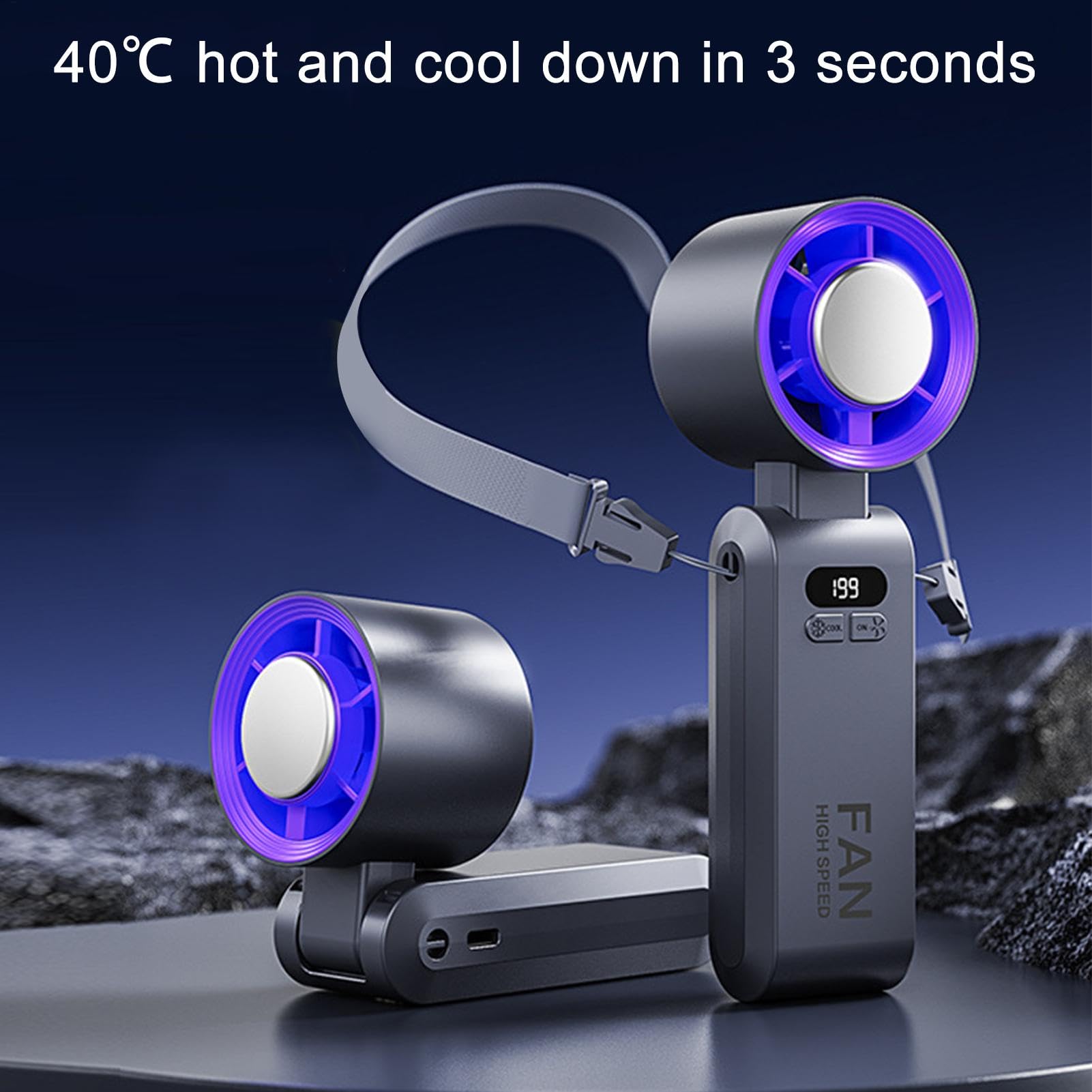 20000 RPM High Speed Handheld Fan with Ice Cooler, Rechargeable Portable Pocket Fan Adjustable Speed Personal Fan for Travel Outdoor Office Purple