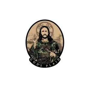 God's Plaid Sticker - Vinyl Decorative Sticker Featuring Jesus with "GOD'S PLAID" Text