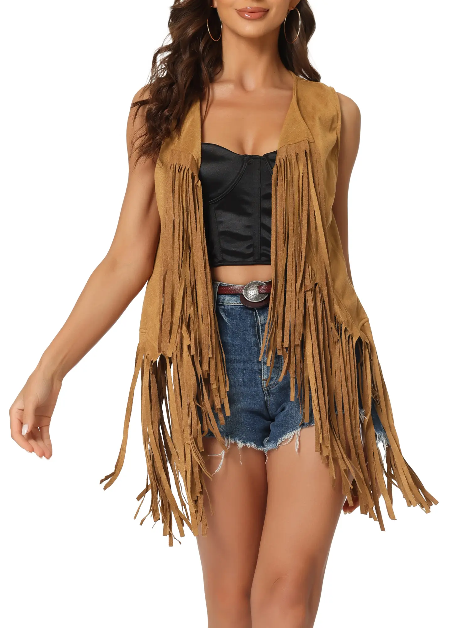 INSPIRE CHIC Vintage Boho Faux Suede Casual Sleeveless Front Open Cardigan Vest