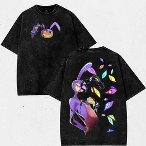 Amazing Digital Circus Jax Washed T-Shirt, Unisex Oversized Graphic Tee, Dark Anime Streetwear Shirt
