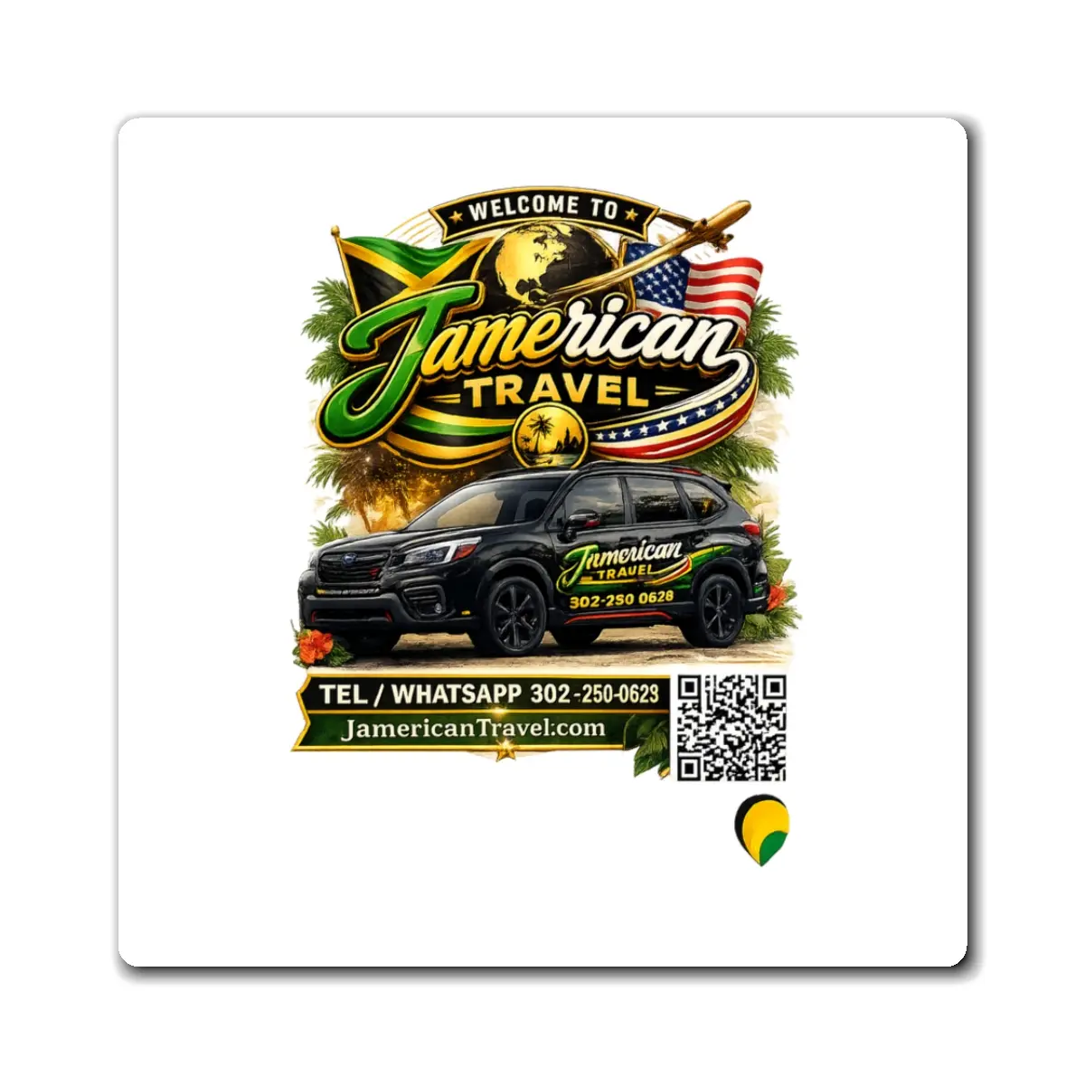 Jamerican Travel Logo Vinyl Refrigerator Magnet - Lightweight Metal Print Decor for Cars, Flags