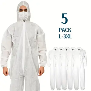 5-Pack Disposable Hazmat Protective Suits | Unisex-Adult Lightweight Work Coveralls | Hooded Whole Body Chemical Protection | Paint Suits L-3XL | Fabric Material | Loose Fit | 4 Sizes Mixed Pack Workwear Uniforms