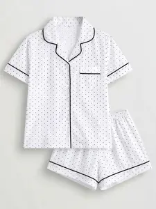 Women's 2-Piece Pajama Set, Casual All-Over Print, Comfortable Short Sleeve Top & Elastic Shorts, Ideal for Home & Outdoor Wear