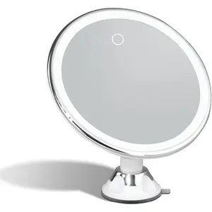 Rechargeable 10X Magnifying Makeup Mirror with 3 Light Settings - Large 8 inch Lighted Travel Vanity Mirror, Locking Suction Cup, 40pcs Dimmable LEDs, 12 Hours Battery Life - Luna 2