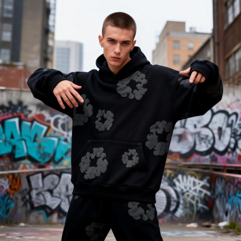 DENIM TEARS European-American Style | Comfortable and Durable | Versatile Occasions Unisex | Suitable for All Seasons DENIM TEARS Men's Fashion Foam Print Hooded Sweatshirt & Casual Sports Hoodie