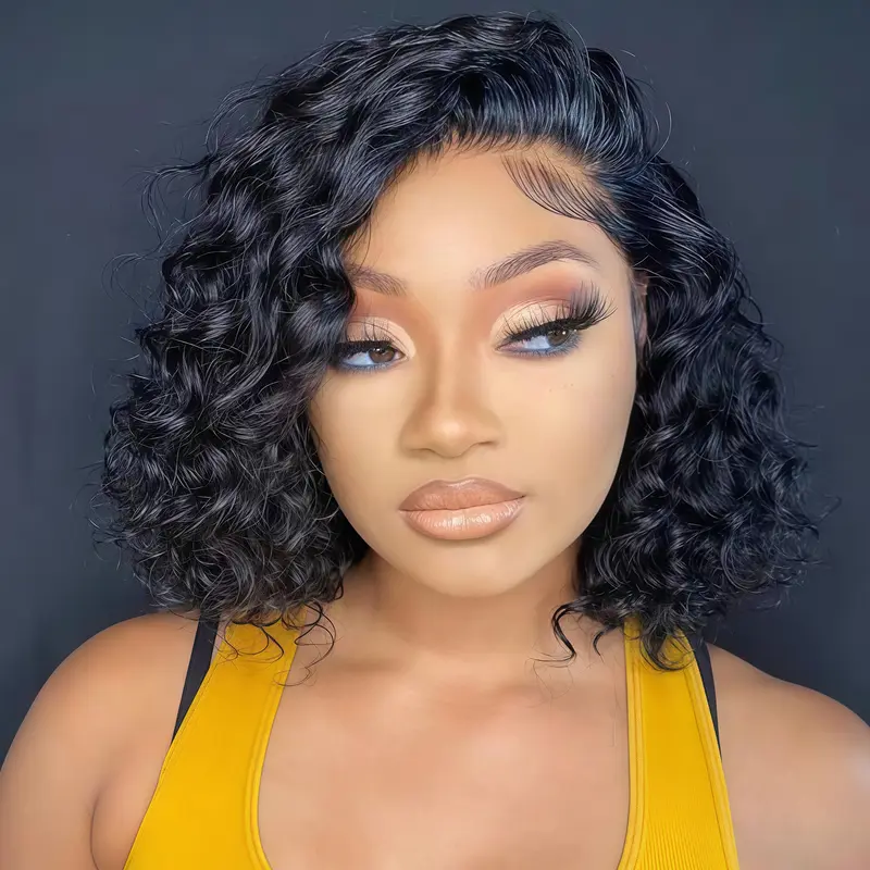 Loyom Deep Wavebob Wig 12A Grade Unprocessed Virgin Brazilian 180% Density HD Curly BOB Lace Front Wigs for Black Women No Shedding Glueless Short Curly Frontal BOB Wigs