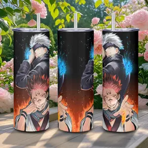Gojo Satoru Pattern 20oz Stainless Steel Tumbler with Straw Portable Insulated Water Bottle for Home Office School Boyfriend Gift Drinkware Summer Cool Bottle