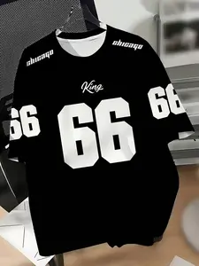 Men's 66 Number King Letter Print Short Sleeve Gradient Color Outdoor Sports Casual Daily Running Basketball Football Shirt Gym Workout Tee Athletic Fashion Activewear