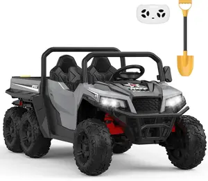 GAOMON 24V 2 Seater Ride on Dump Truck with Remote Control for Big Kids, 4WD 6 Wheels Ride on Car w/Music Player & LED Lights, Ride Toy Gift for Kid,Grey
