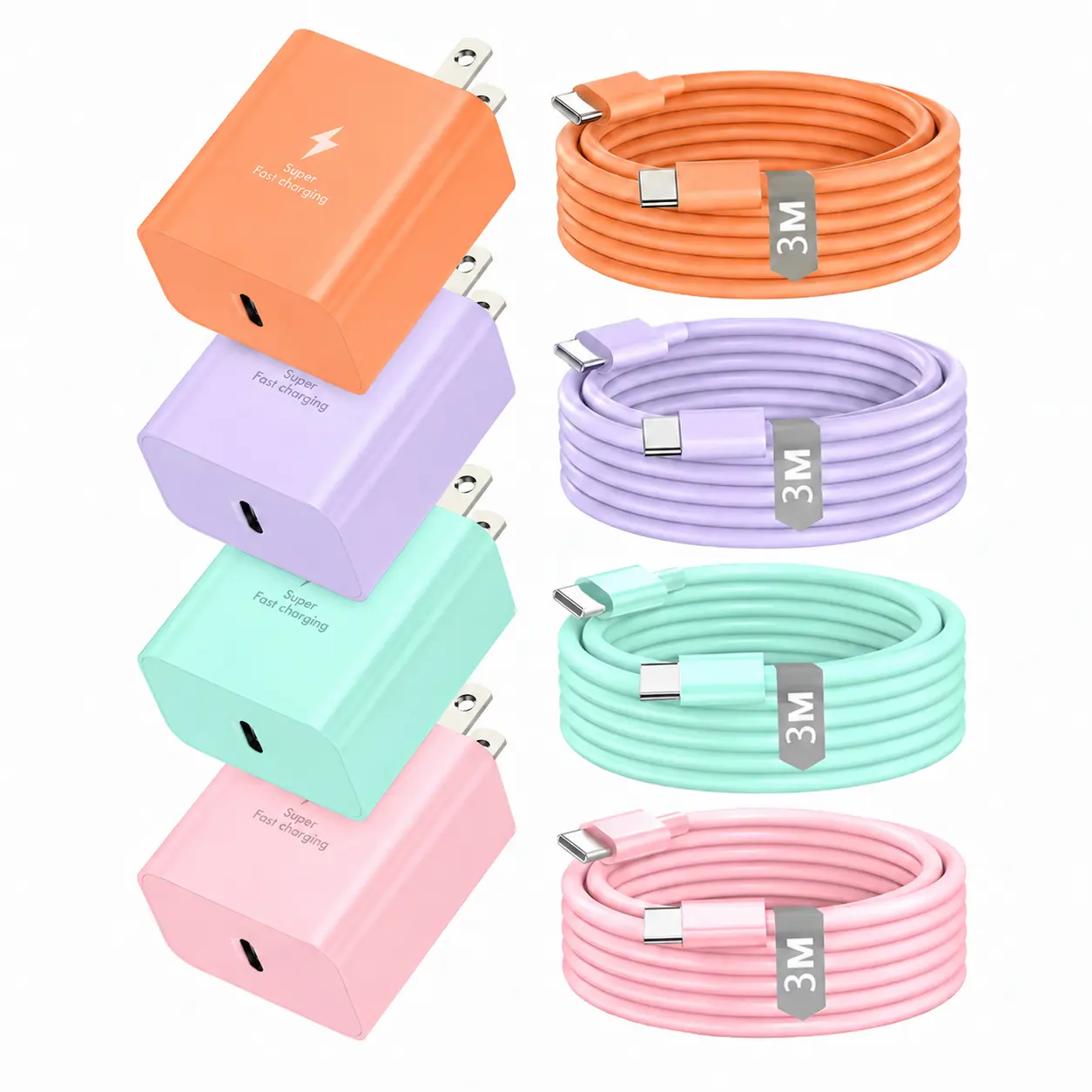PD 45W Samsung USB-C Super Fast colorful Charger, Wall charger with 10-ft extra-longdurable USB-C cable, compatible for Samsung Ultra16/S26+/S25+/S25/S24/S23/S23+/S22/S22+/S21 Ultra/S20, for iPhone 17Pro Max/16Pro Max, and others, Smartphone, Cellphone Pl