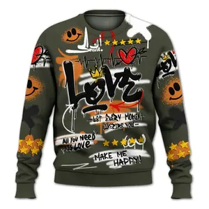 Sweatshirt To Match Retro Undefeated 4s - Happy Love Beats Graffiti All Over Print