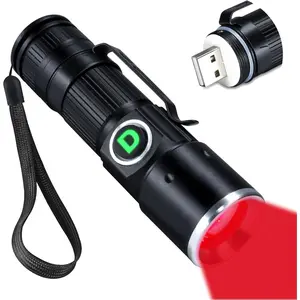 Redlight Flashlight Rechargeable USB, LED Mini Red Light Flashlights Focus Adjustable, Flash Light Portable with Pocket Clip for Fishing, Beekeeping, Hunting, Night Astrophotography