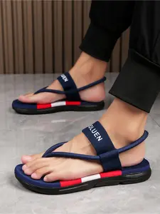 New 2026 men's non-slip two-way flip-flops, color-block striped casual beach sandals, soft-soled breathable dual-use for driving and outdoor wear