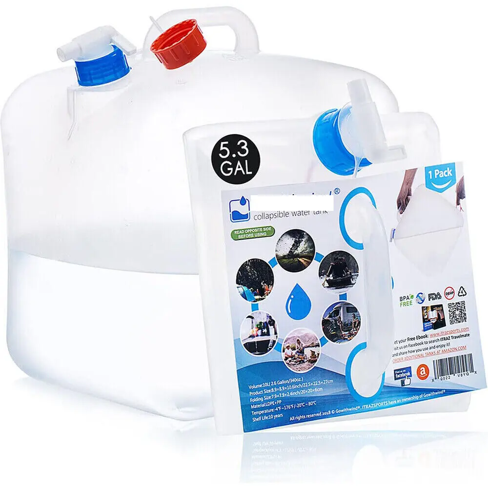 10-Gal Collapsible Water Container with Spigot, Camping Water Storage Jug, Camping Accessories for Outdoor Camping & Hiking