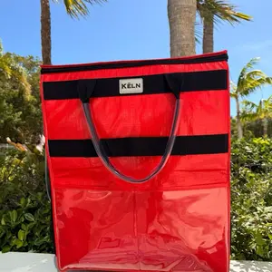 KELN Foldable Rolling Tote Bag with Wheels, Collapsible Grocery Shopping Bag for Laundry, Travel & Office Supplies, Heavy Duty Reusable Utility Tote - Red,black, white, navy blue, silver