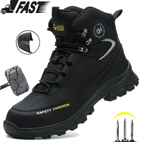 Men's Casual Breathable Minimalist Mesh Upper Laced Steel-Toe Safety Boots - Above the Ankle But Below the Knee, All Seasons, Hard-Wearing Rubber Outsole, Waterproof, Anti-Smash, Stab-Resistant, Antimicrobial, Steel-Toe Defense Work Footwear