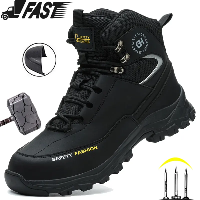 Waterproof Safety Boots Men Indestructible Steel Toe Work Boots Anti-smash Stab-resistant Safety Shoes Slip Resistant wear resistant Protective Boots High quality texture work hiking boots sneakers,father'sdaygifts