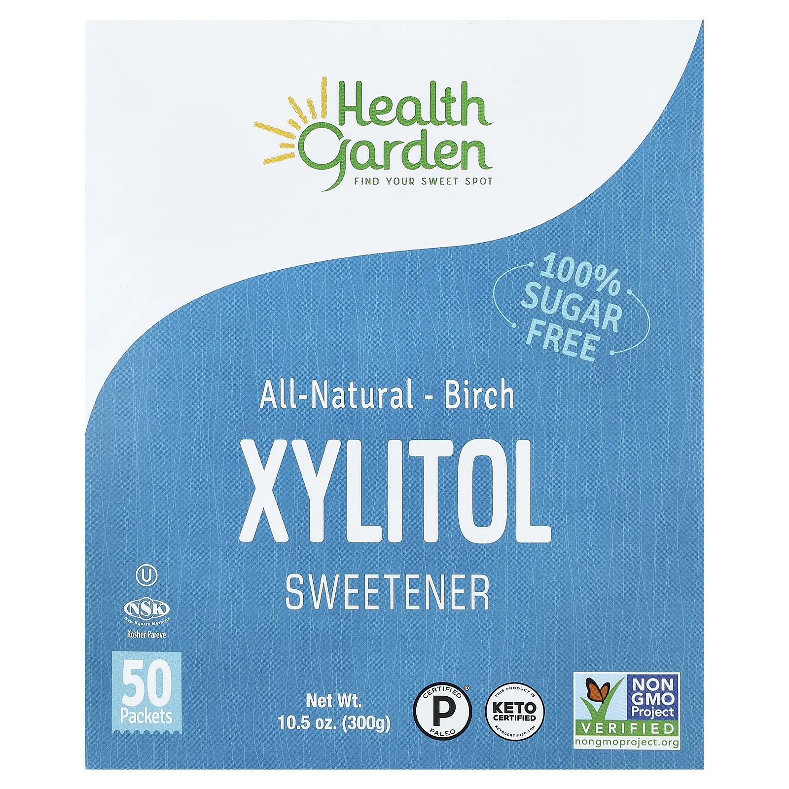Health Garden All Natural Birch Xylitol Sweetener, 50 Packets, 0.21 oz (6 g) Each