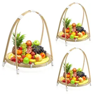 3 Pack Woven Serving Trays & Apple Basket - Round Flat Oval Wicker Fruit Stand Suitable for Food Storage, Snacks, Wall Hanging Decoration, DIY Crafts, Rustic Table Centerpiece for, Parties, Picnic