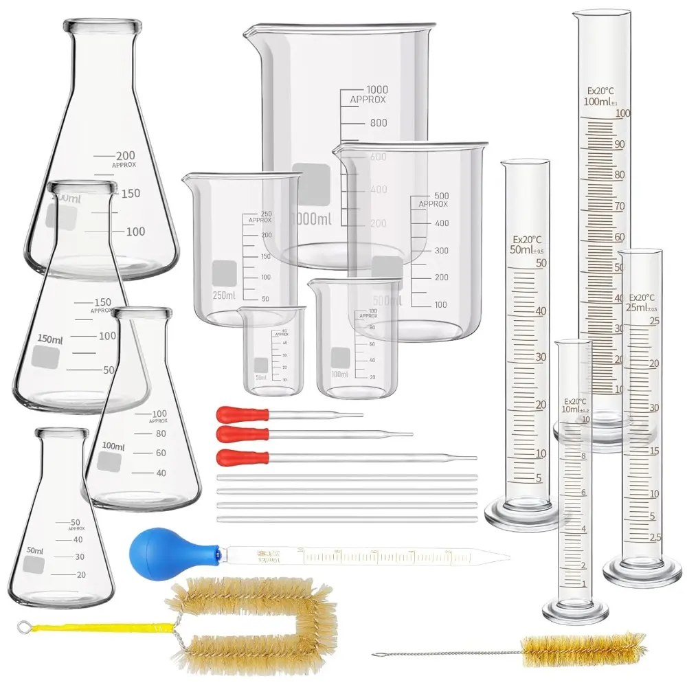 Labware Set 23 Pcs Lab Glassware Set Including Measuring Cups, Glass Beaker ...