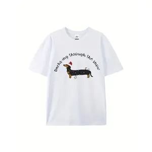 Women's Funny Dachshund Graphic T-Shirt - Red Short Sleeve Crew Neck Casual Top with German Text & Dog Design, Machine Washable for Casual Attire & Christmas Outfits (Ideal Gift for Dog Lovers), Vibrant Red with Playful Dachshund Print