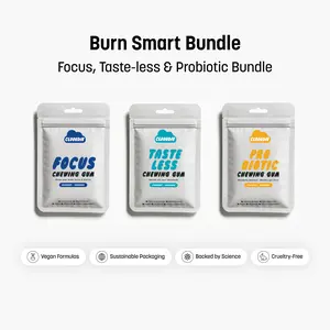 Clooudie Burn Smart Bundle: Tasteless Chewing Gum + Probiotic Chewing Gum + Focus Chewing Gum, Support Gut & Digestive Wellness, Reduce Sweet Signal, Help With Eating Healthy, Activate Focus, Clinically Tested, Vegan, Non-GMO & Sugar-Free