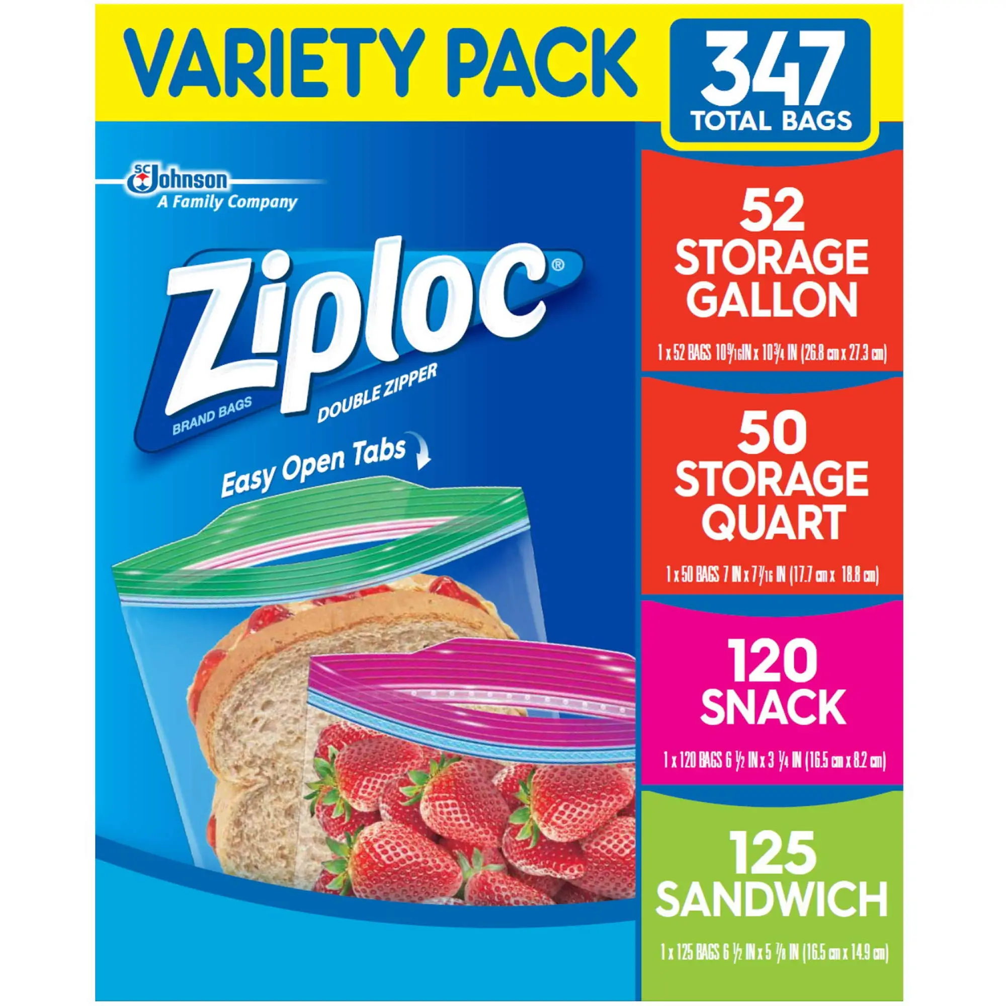 Ziploc Double Zipper Bag, Variety Pack, 347 Count
