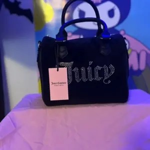 Juicy Couture Black Velvet Handbag with Rhinestone Embellished Logo and Adjustable Strap
