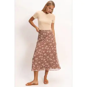 Emery Floral Print Skirt in Brown