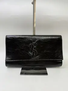 Pre-owned Calfskin Clutches & Wristlets Yves Saint Laurent Black Crinkled Patent Leather Large Belle Du Jour Clutch Bag