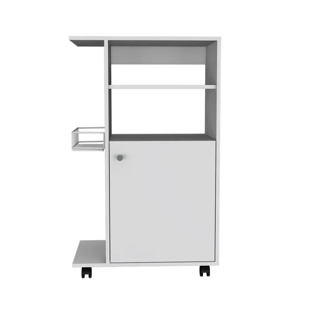 HomeRoots Contemporary Rolling Freestanding Kitchen Cupboard - White 20 lbs Freestanding Buffet Cabinet, Home Storage Cabinet, Kitchen Cart with Rolling Wheels, Exterior Shelves, Modern Indoor Sideboard