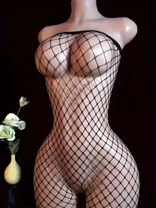 Women's Sheer Mesh Bodysuit Sleepwear – Elegant Black One-Piece Outfit for Special Moments