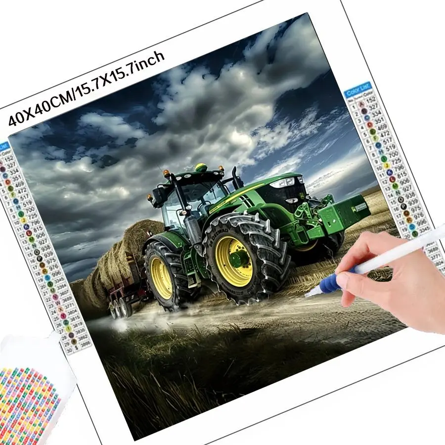 Cartoon Tractor Pattern DIY Diamond Arts Colorful Painting Kit without Frame, DIY 5D Diamond Arts Colorful Painting Kit, Wall Art Decor for Home, Diamond Art Tools, DIY Craft Supplies, DIY Kits