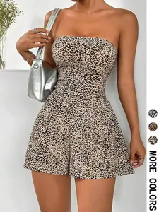 2026 Women's Leopard Print Tube Romper, Leopard Print Jumpsuit, Casual Fitted Fashion Sleeveless Romper for Summer, Lady Clothes for Daily Wear, Athletic Workout Romper, Womenswear