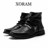 XORAM Men's Minimalist Square-Toe Pleated Ankle Boots - Black Casual Breathable Vintage Footwear for Commuting (66595)