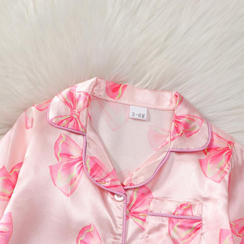 Baby Girls Pajamas, Long Sleeve Bow Print Furry Patchwork Button Closure Jumpsuit Sleepwear Loungewear