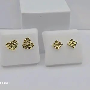 Earrings stud set fashion nugget style gold-plated 2 pairs for this price gold jewelry