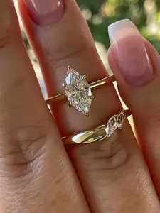 Women's Wedding Party Rings Set, Marquise Engagement Ring, Marquise Cut Ring, Elegant Geometric Design, Asymmetrical Zirconia Jewelry, Copper Material, All Seasons Wear